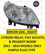 Load image into Gallery viewer, FIAT DUCATO 2011 – 2014 HEADLAMP RIGHT DRIVERS SIDE PURPLE CONNECTOR