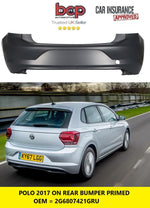Load image into Gallery viewer, VW POLO 2017- 2021 REAR BUMPER PRIMED NO PARKING SENSORS NO EXHUAST CUT STANDARD