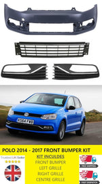 Load image into Gallery viewer, VW POLO 2014 - 2018 FRONT BUMPER PRIMED WITH 3 LOWER GRILLES INSURANCE APPROVED