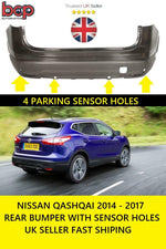 Load image into Gallery viewer, FOR NISSAN QASHQAI 2014 - 2017 REAR BUMPER PRIMED STANDARD MODELS WITH SENSOR HOLES