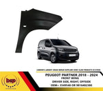 Load image into Gallery viewer, PEUGEOT PARTNER 2018 - 2024 FRONT WING RIGHT DRIVERS SIDE 9816482380 OEM SPEC