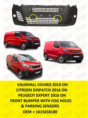 VAUXHALL VIVARO 2019 ON FRONT BUMPER BLACK WITH FOG HOLES & PARKING SENSORS