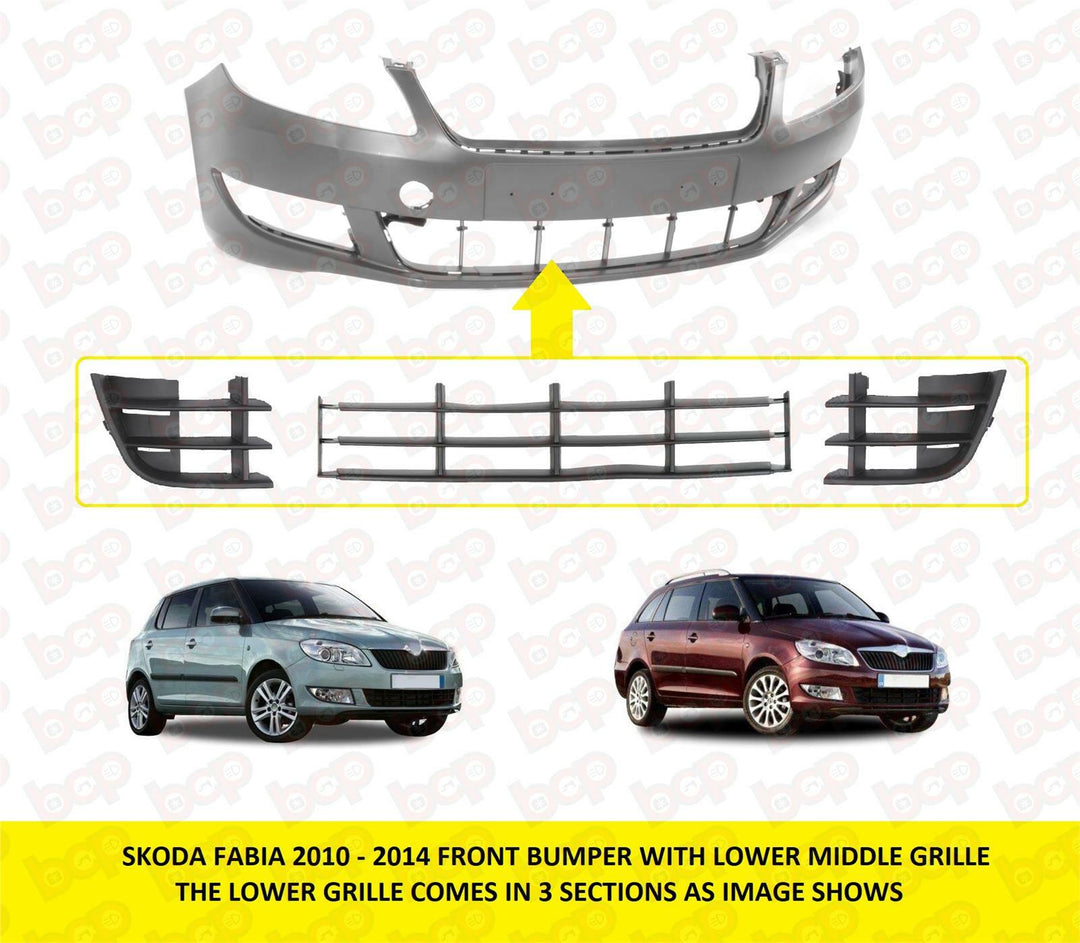 SKODA FABIA 2010 - 2014 FRONT BUMPER WITH LOWER MIDDLE GRILLES SEE IAMGES
