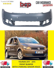 VW TOURAN 2011-2015 FRONT BUMPER PRIMED WITH 6 PARKING SENSOR HOLE 1T0807217PGRU