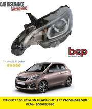 PEUGEOT 108 2014 ON  HEADLIGHT HEADLAMP LEFT PASSENGER SIDE LED DRL B000863980