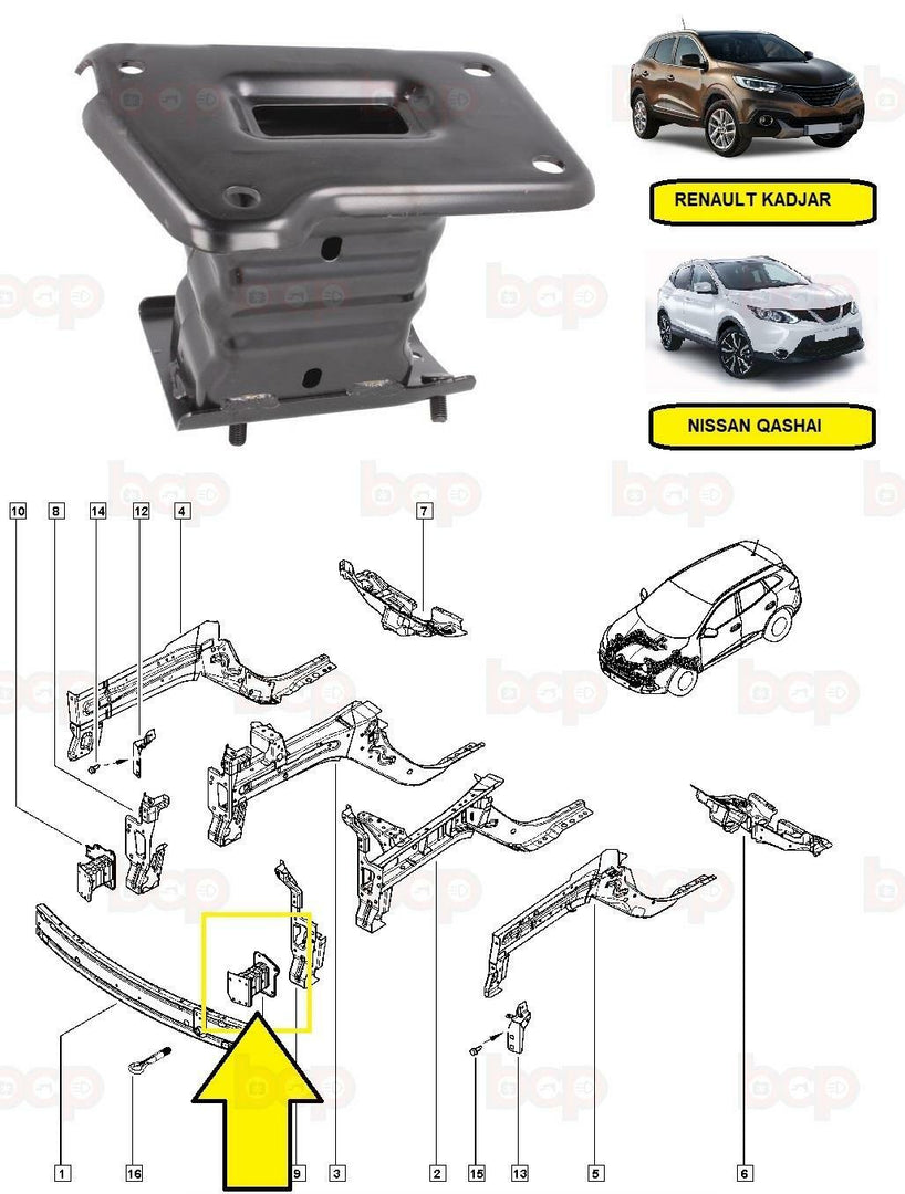 RENAULT KADJAR 2014 – 2019 CHASIS LEG FRONT BUMPER BRACKET EXTENSION RIGHT