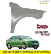 SKODA RAPID 2016 ON FRONT WING RIGHT DRIVERS SIDE NO INDICATOR HOLE 5JA821022D