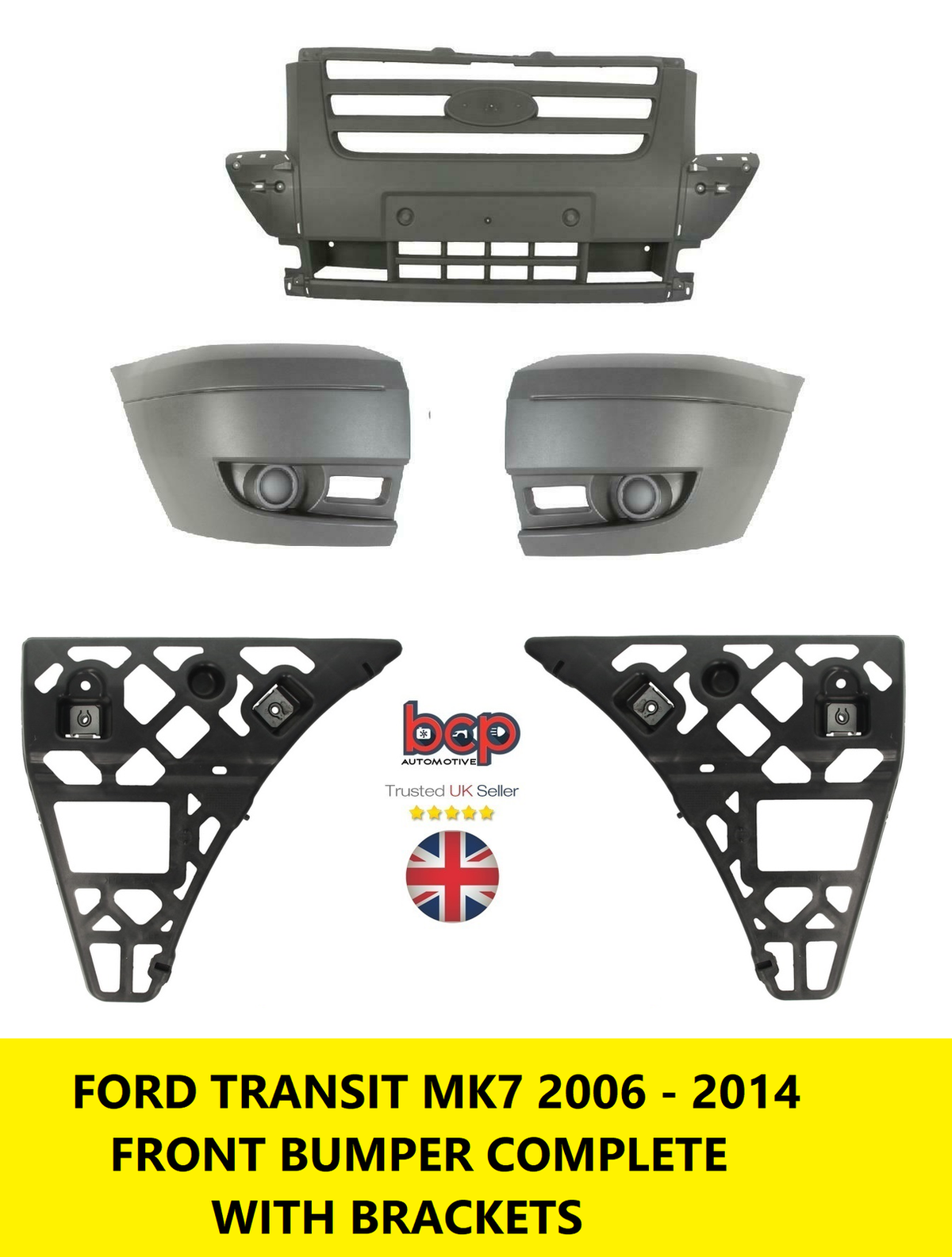 FORD TRANSIT MK7 2006 - 2014 FRONT BUMPER COMPLETE ALL 3 SECTIONS WITH BRACKETS