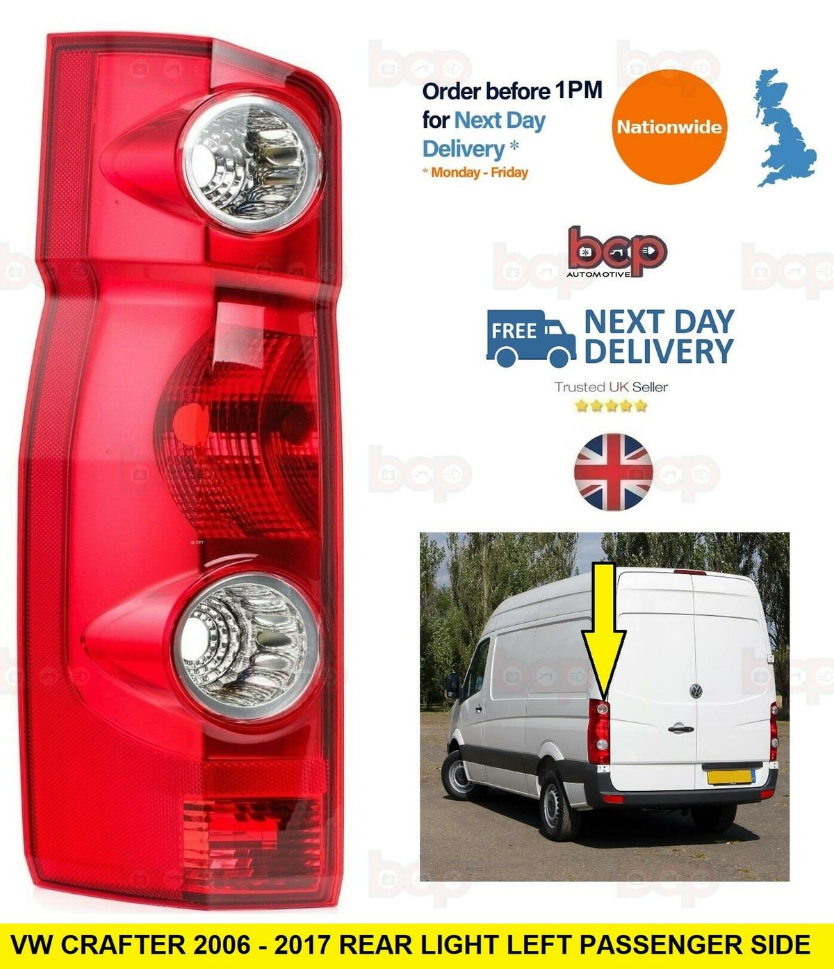 VW CRAFTER REAR TAIL LIGHT LAMP PAIR LEFT PASSENGER SIDE 2006 - 2016