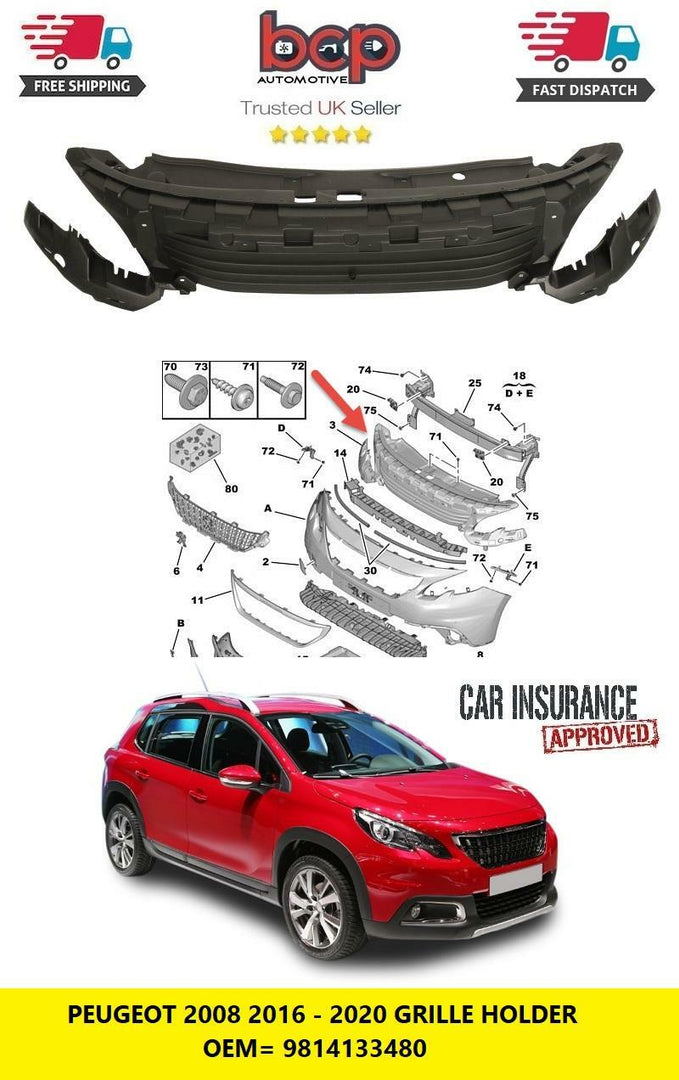 PEUGEOT 2008 2016 – 2020 GRILLE HOLDER FRAME NEW 9814133480 INSURANCE APRROVED