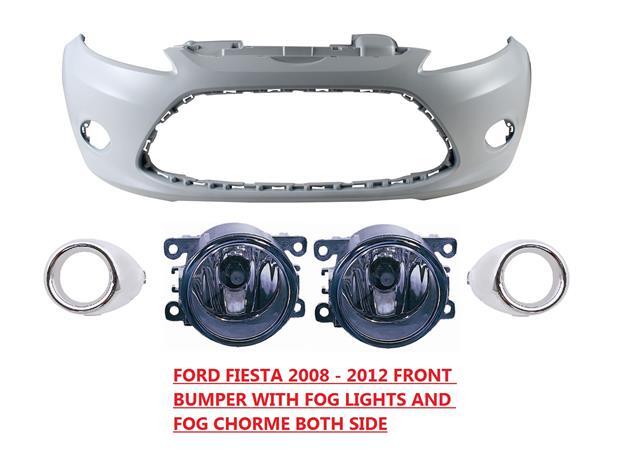 FORD FIESTA MK7 2008 - 2012 FRONT BUMPER PRIMED WITH 2 FOG LIGHT & 2 FOG CHROME