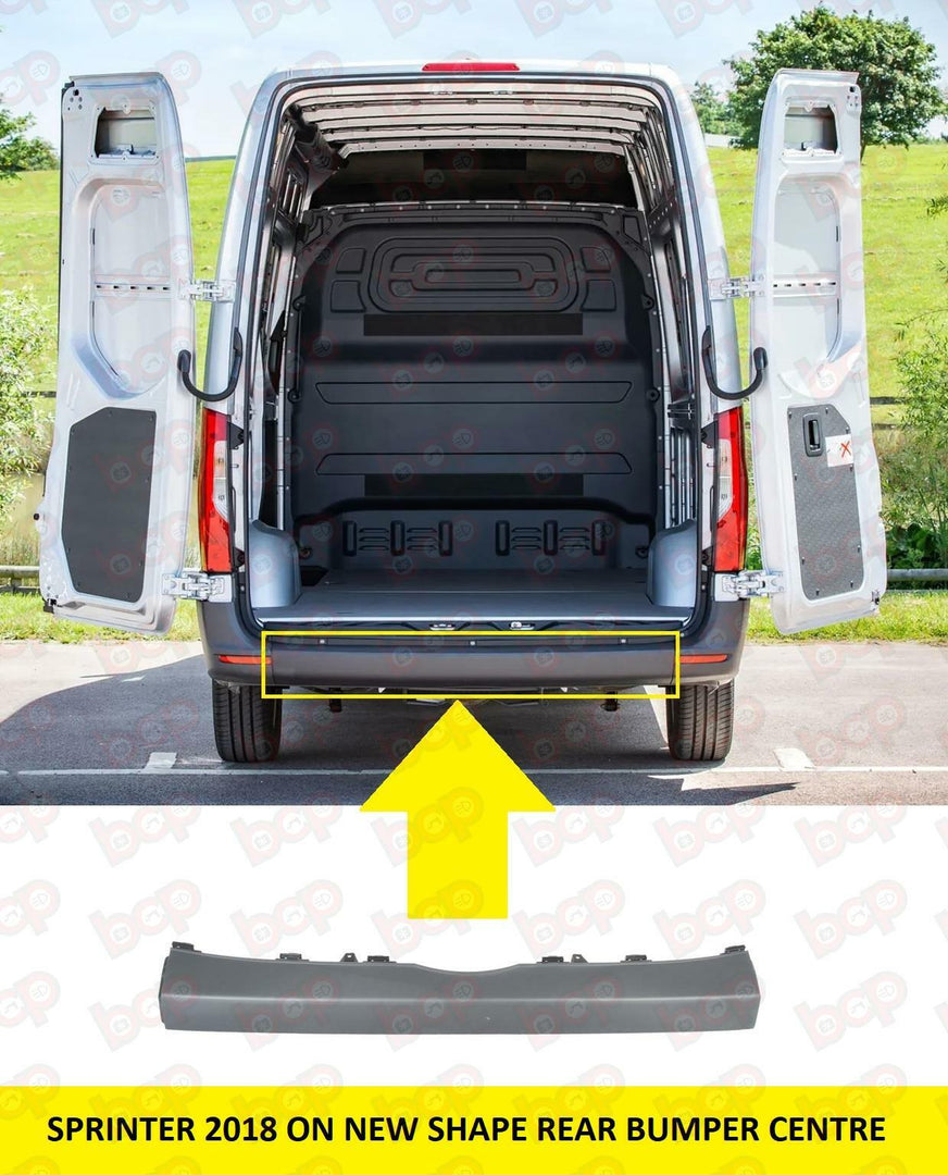 MERCEDES SPRINTER 2018 ON  REAR CENTRE BUMPER NO SENSOR NO DOOR STEP NO TOW