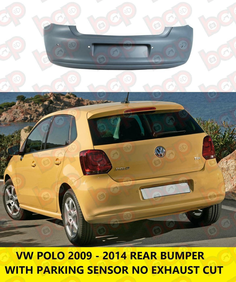 VOLKSWAGEN POLO 6R 2009 – 2014 REAR BUMPER WITH SENSORS 6R6807417ASGR PRIMED