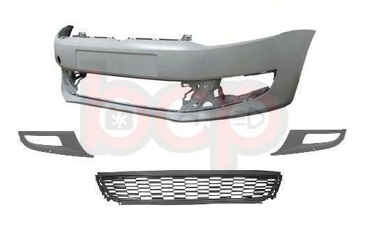 VW POLO 6R 2009 - 2014 FRONT BUMPER KIT PRIMED WITH 3 LOWER GRILLES FOG TYPE