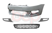 VW POLO 6R 2009 - 2014 FRONT BUMPER KIT PRIMED WITH 3 LOWER GRILLES FOG TYPE