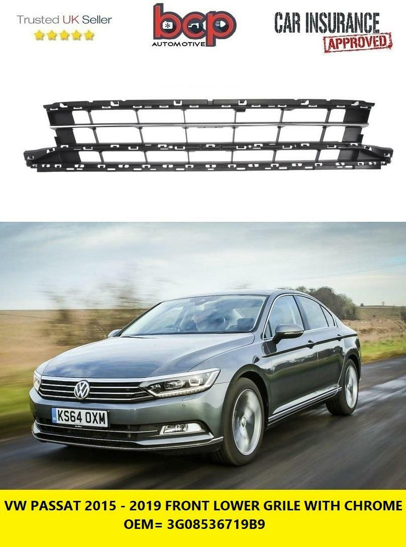 VW PASSAT 2015 – 2019 FRONT LOWER GRILLE WITH CHROME STANDARD MODELS NEW
