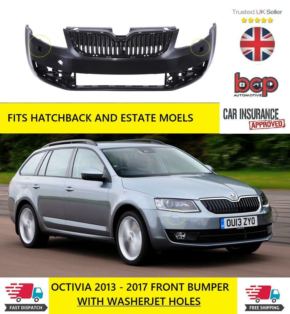 SKODA OCTAVIA 2013-2017 FRONT BUMPER PRIMED NEW WITH WASHER JET HOLES 5E0807217A