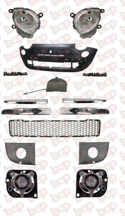FIAT 500 FRONT BUMPER COMPLETE KIT 2007 - 2015 BLACK WITH HEADLIGHTS AND FOGS