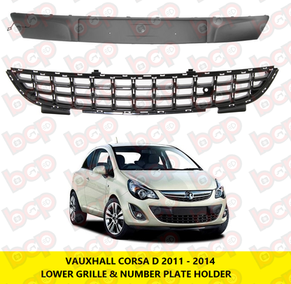 VAUXHALL CORSA D 2011 - 2014 FRONT BUMPER LOWER GRILLE & NUMBER PLATE HOLDER