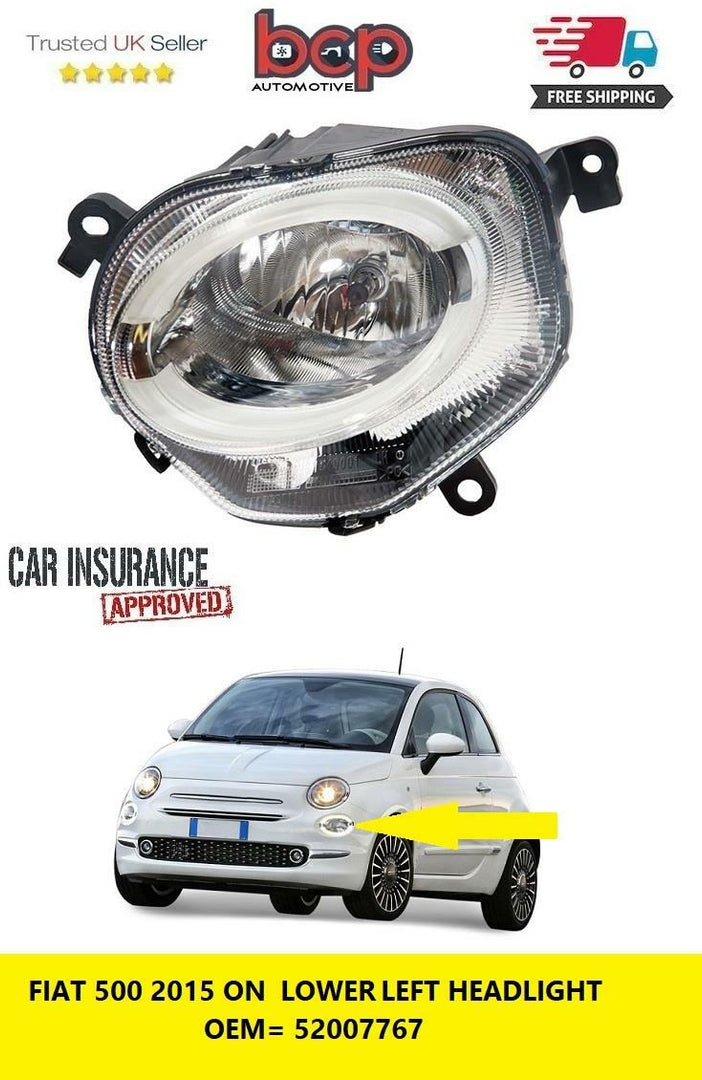FIAT 500 2015 - 2019 HEAD LIGHT LAMP PASSENGER SIDE LEFT lower WITH LED NEW