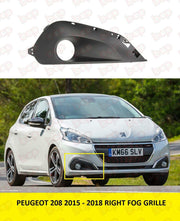 PEUGEOT 208 FRONT BUMPER RIGHT GRILLE 9810729880 2015 - 2018 FOG TYPE