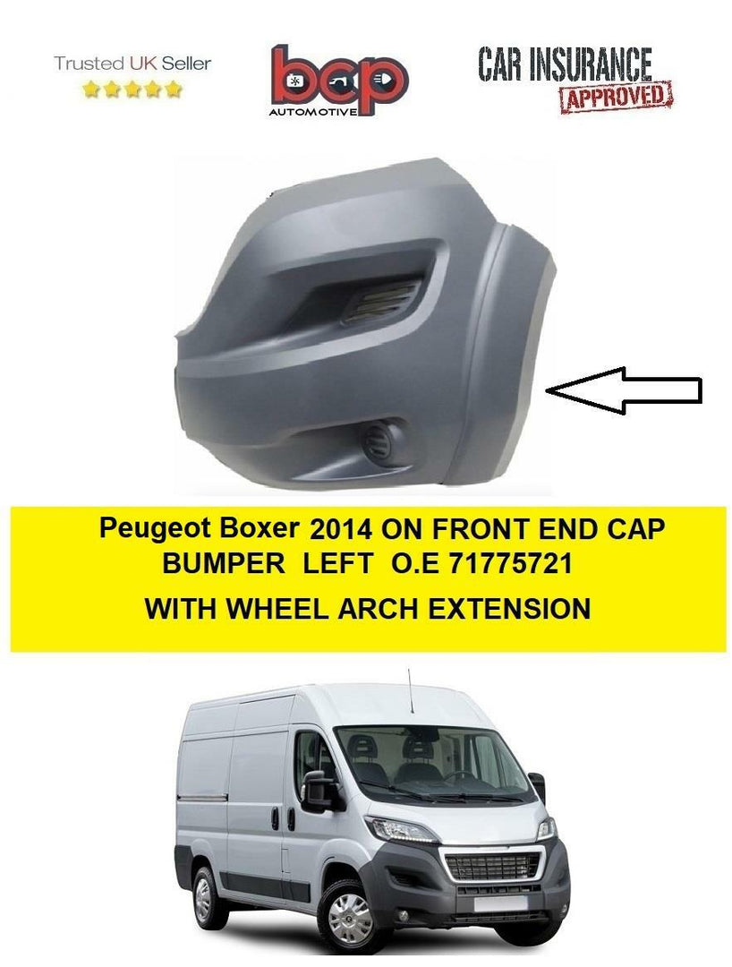 PEUGEOT BOXER 2014 ON FRONT END CAP BUMPER LEFT TEXTURED NO FOG WITH WHEEL ARCH