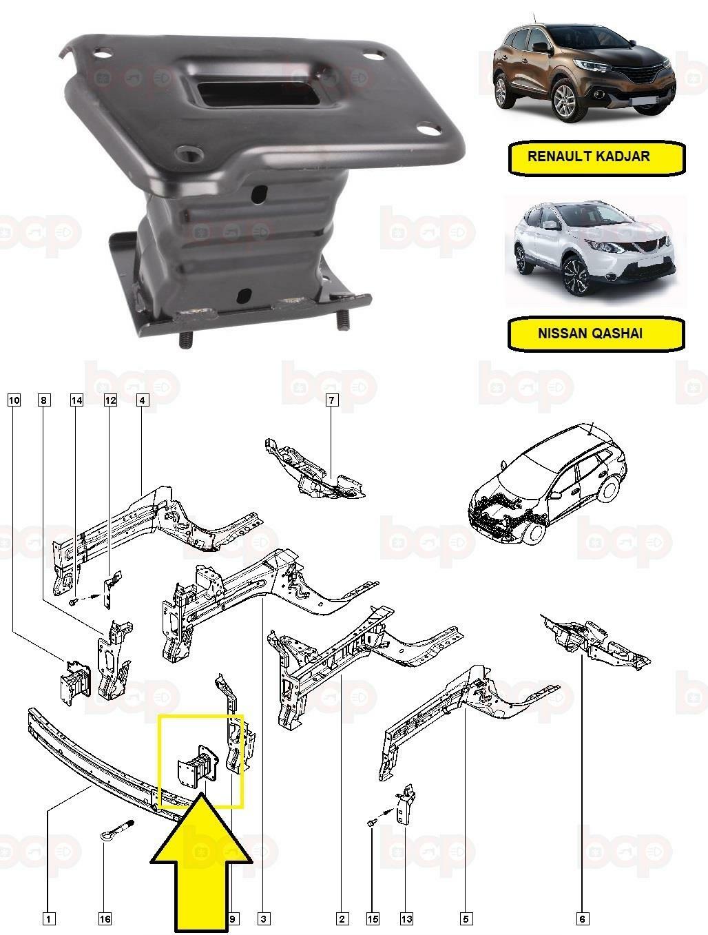 RENAULT KADJAR 2014 – 2019 CHASIS LEG FRONT BUMPER BRACKET EXTENSION RIGHT