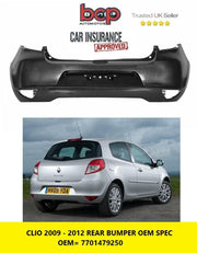 RENAULT CLIO 2009 - 2012 REAR  BUMPER NO PDC INSURANCE APPROVED 7701479250