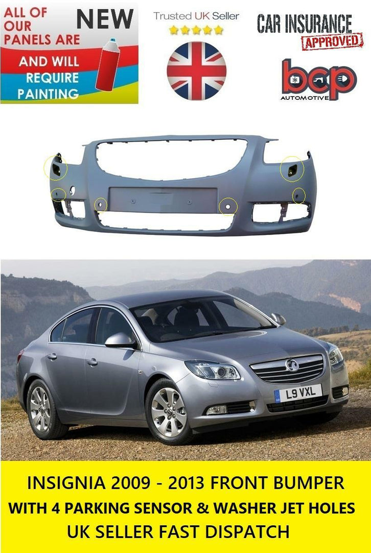 VAUXHALL INSIGNIA 2009 -2013 FRONT BUMPER PRIMED WITH 4 PDC HOLES & WASHER JET