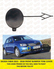 SKODA FABIA 2015 - 2018 FRONT BUMPER TOW COVER TOW HOOK BAR COVER PRIMED
