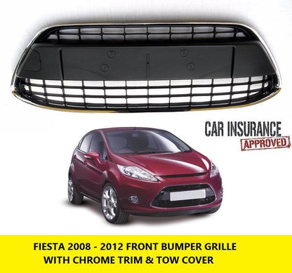 FORD FIESTA MK7 2008 - 2012 FRONT BUMPER GRILLE WITH CHROME AND BLACK CENTRE