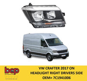 VW CRAFTER 2017 2018 2019 2020 2021 2022 HEADLIGHT RIGHT DRIVERS SIDE HALOGEN