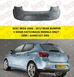 Load image into Gallery viewer, SEAT IBIZA 2008 - 2012 REAR BUMPER PRIMED NO PARKING SENSOR HOLES 6J4807421GRU
