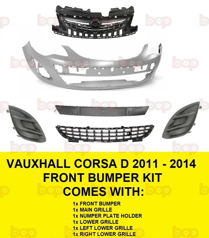 VAUXHALL CORSA D FRONT BUMPER 2011 - 2015 KIT COMPLETE WITH ALL GRILLES NO FOG