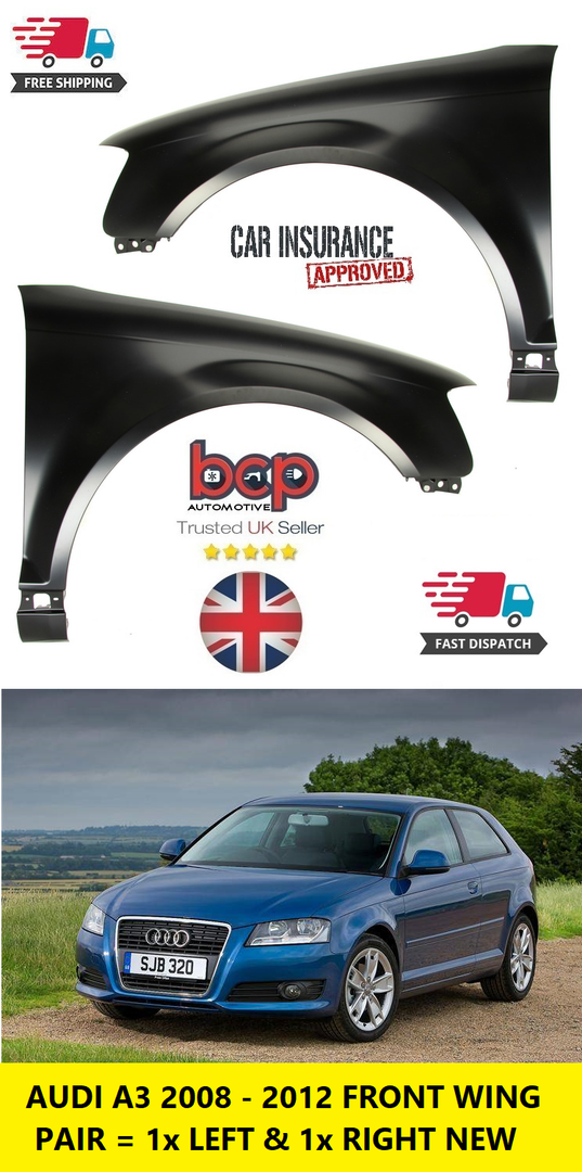 AUDI A3 2008 - 2012 FRONT WINGS PAIR LEFT & RIGHT NEW READY TO PAINT OEM SPEC