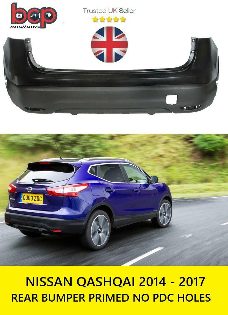 FITS NISSAN QASHQAI 2014 - 2017 REAR BUMPER PRIMED STANDARD MODELS NO SENSOR HOLES