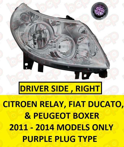 FIAT DUCATO 2011 – 2014 HEADLAMP RIGHT DRIVERS SIDE PURPLE CONNECTOR