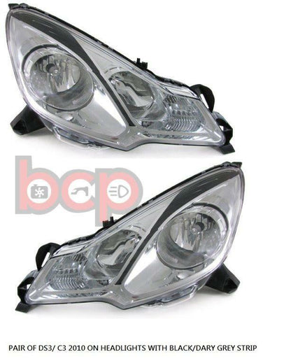 CITROEN C3 DS3 2010 ON PAIR OF HEADLIGHTS HEAD LAMPS CHROME/BLACK LEFT & RIGHT