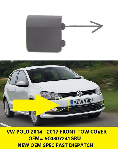 VW POLO 2014 - 2018 FRONT BUMPER TOW EYE COVER PRIMED 6C0807241GRU