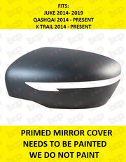 FOR NISSAN JUKE 2014 - PRESENT DOOR MIRROR COVER LEFT PLASTIC PRIMED READY TO PAINT