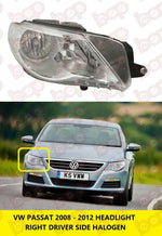 Load image into Gallery viewer, VW PASSAT CC 2008 – 2012 HEADLAMP RIGHT DRIVERS SIDE HALOGEN OFFSIDE O/S

