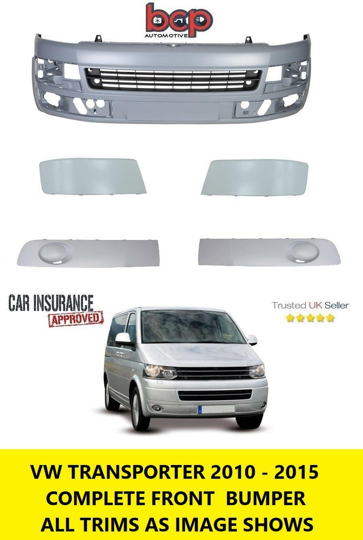 VW TRANSPORTER T5.1 2010 - 2015 FRONT BUMPER PRIMED COMPLETE GRILLES & TRIMS NEW