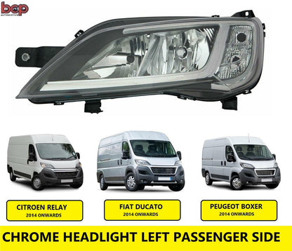FIAT DUCATO HEADLIGHT CHROME 2014 ON HEADLAMP LEFT PASSENGERS HALOGEN NO LED