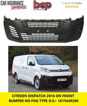 CITROEN DISPATCH 2016 ON FRONT BUMPER BLACK NO FOG HOLES 1615649280