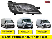 CITROEN RELAY  HEADLIGHT BLACK 2014 ON HEADLAMP RIGHT DRIVER SIDE HALOGEN NO LED