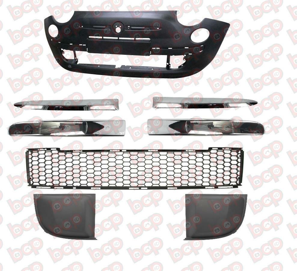 FIAT 500 FRONT BUMPER KIT 2007 - 2015 BLACK WITH MOULDING HOLE 735456793 NEW