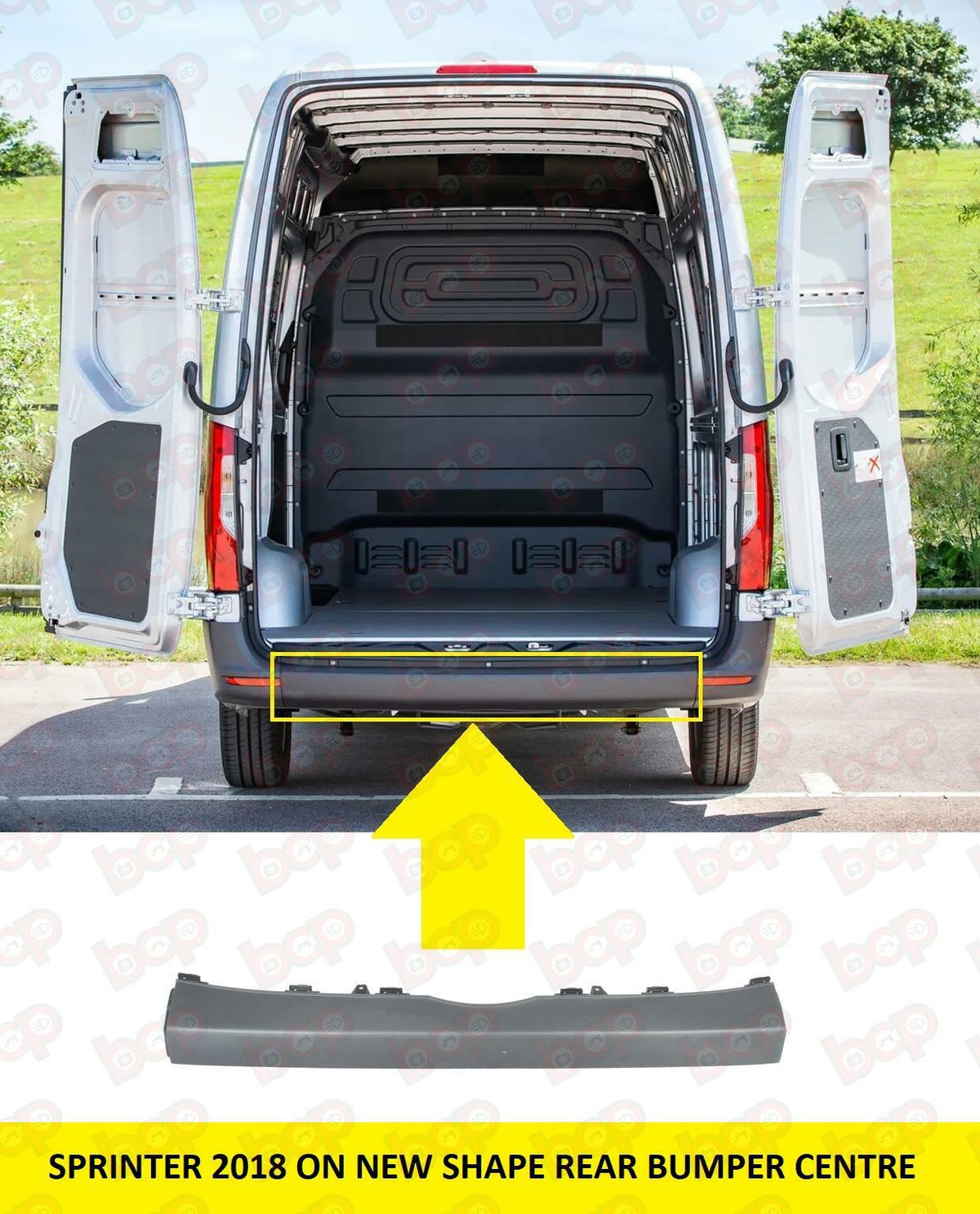MERCEDES SPRINTER 2018 ON REAR CENTRE BUMPER NO SENSOR NO DOOR STEP NO TOW