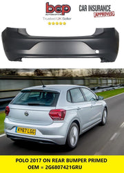 VW POLO 2017- 2021 REAR BUMPER PRIMED NO PARKING SENSORS NO EXHUAST CUT STANDARD