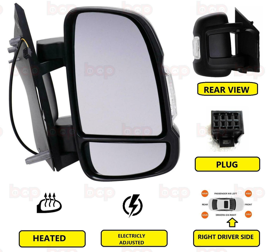 FIAT DUCATO RELAY DOOR WING MIRROR 2006 - 2021 SHORT ARM ELECTRIC RIGHT DRIVER