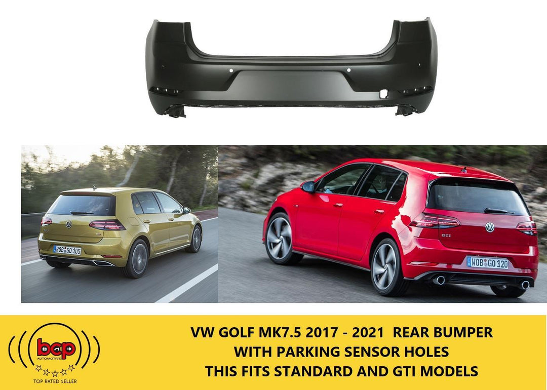 VW GOLF MK7.5 2017 – 2020 REAR BUMPER WITH PARKING SENSORS NO R LINE OK FOR GTI